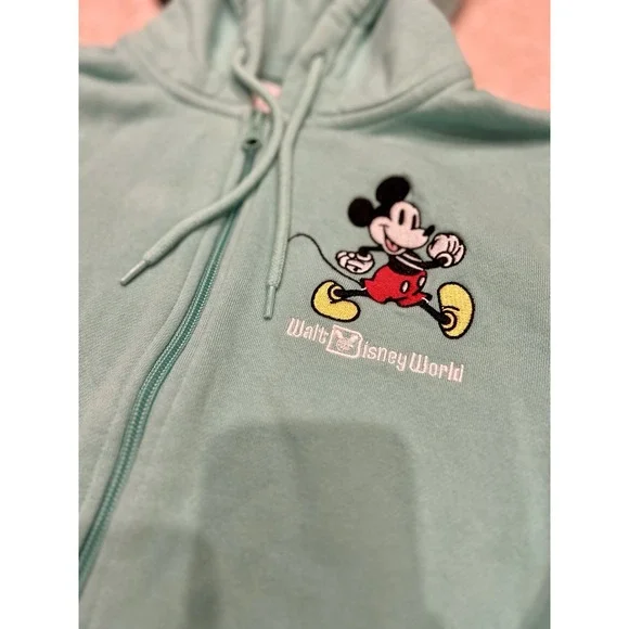 Disney Womens XS Walt Disney World Zip Hoodie Mint Green Mickey Mouse Graphic - Picture 3 of 9